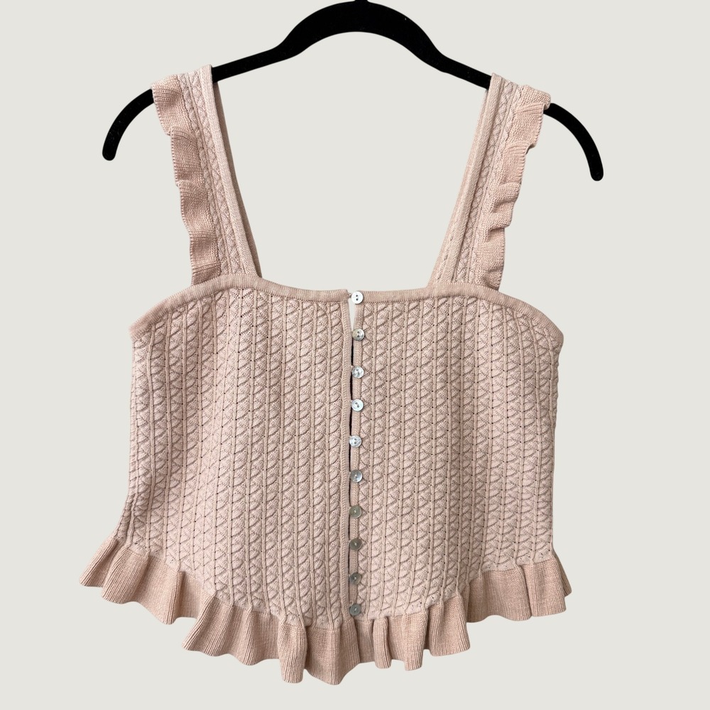 NWT Zara Womens Coquette Knit Corset Tank Top Cotton Linen Blend Size S Ruffle